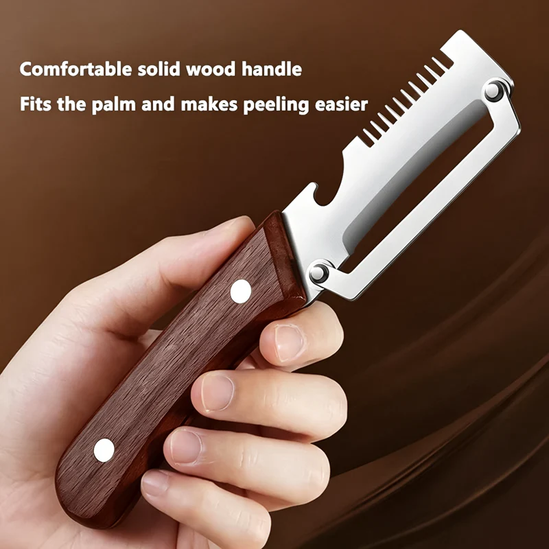 4-in-1 Wooden Handle Peeler with Bottle Opener