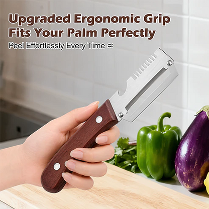 4-in-1 Wooden Handle Peeler with Bottle Opener