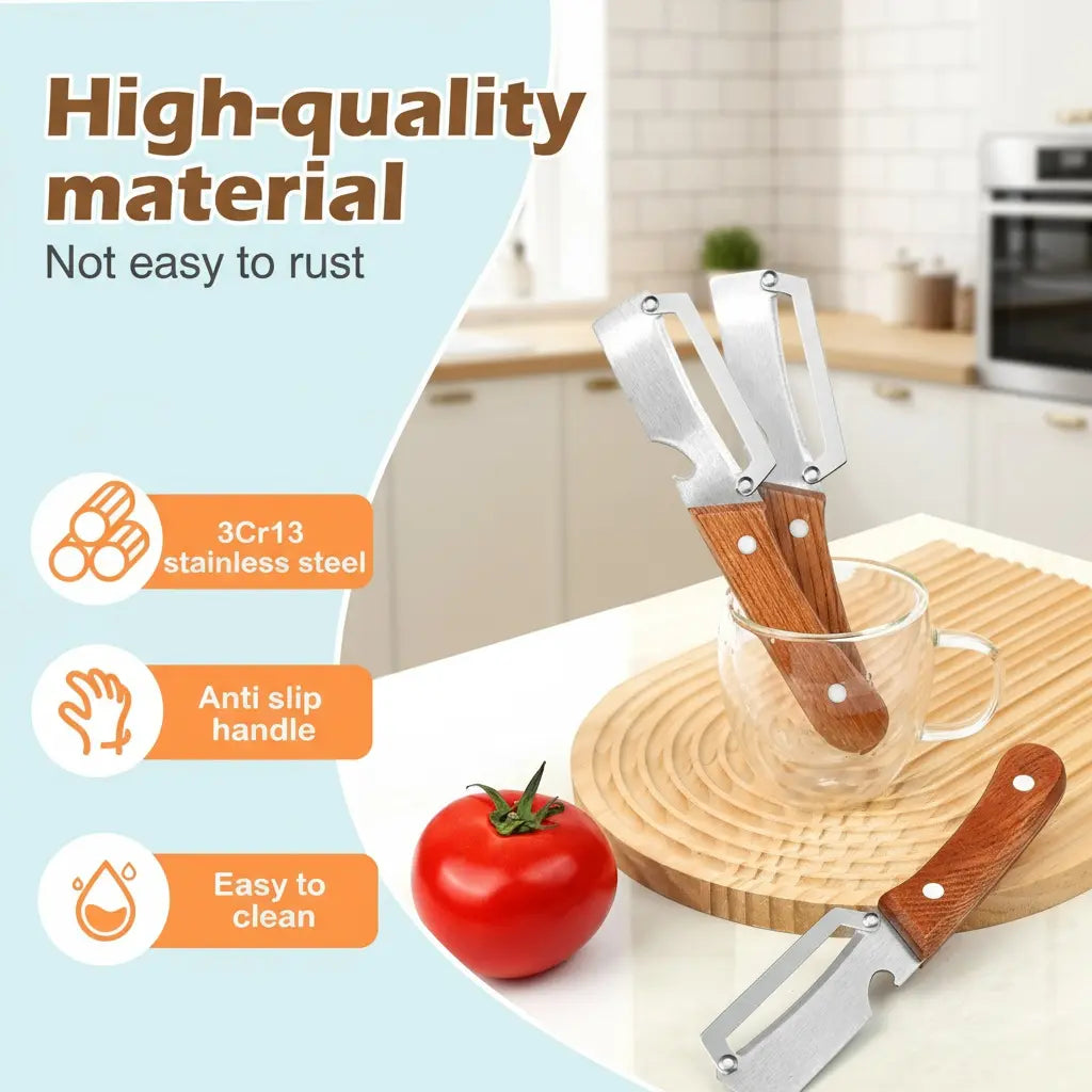 4-in-1 Wooden Handle Peeler with Bottle Opener