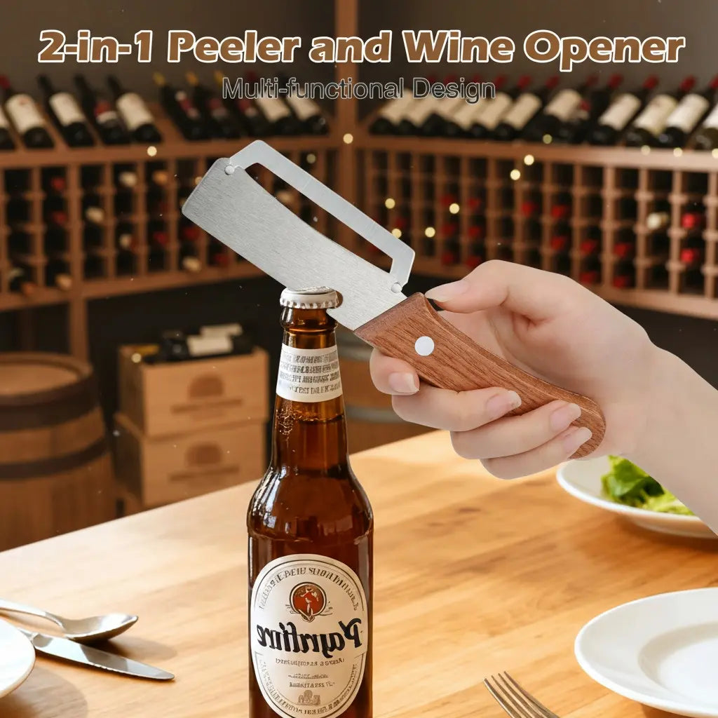 4-in-1 Wooden Handle Peeler with Bottle Opener