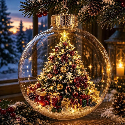 🎄 Glowing Christmas Ball Ornament with Flat 2D Artwork Inside 🎄