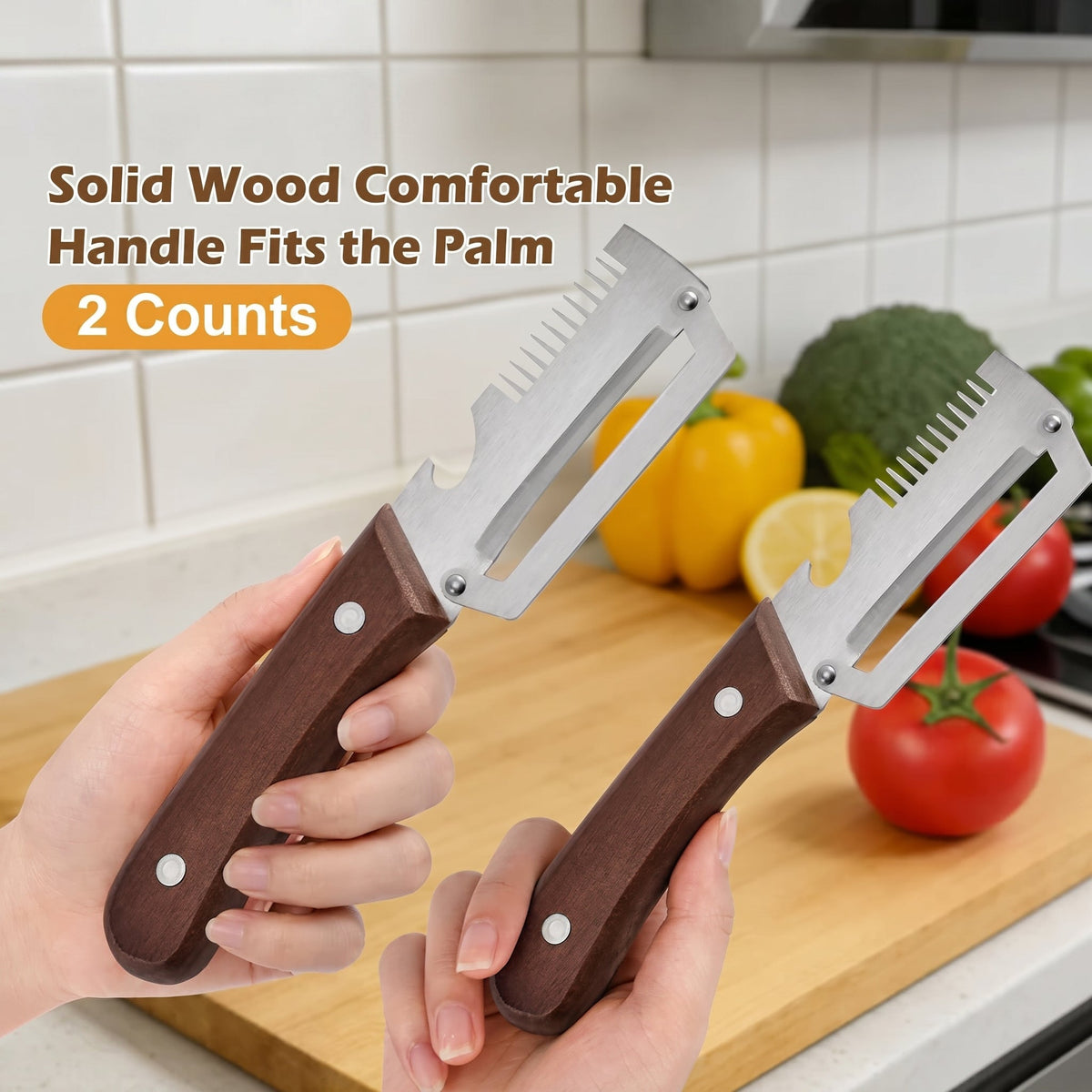 4-in-1 Wooden Handle Peeler with Bottle Opener
