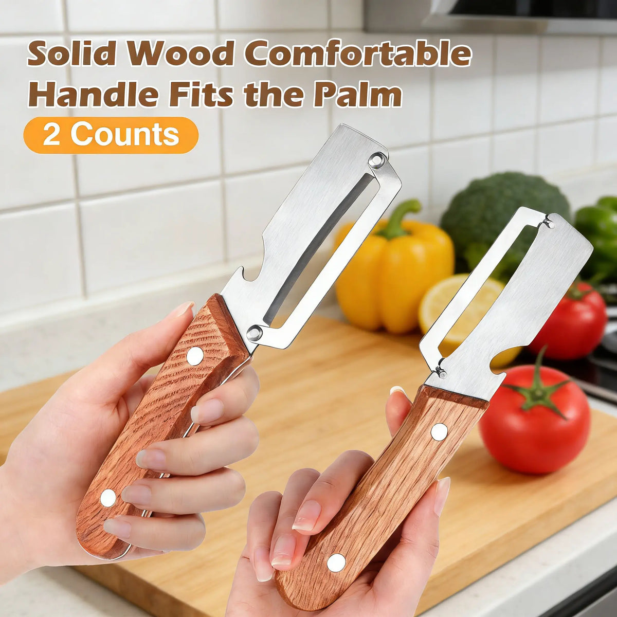 4-in-1 Wooden Handle Peeler with Bottle Opener
