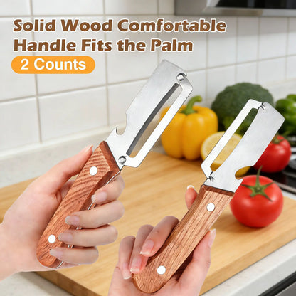 4-in-1 Wooden Handle Peeler with Bottle Opener