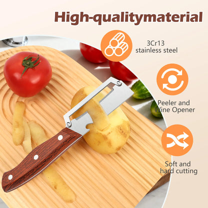 4-in-1 Wooden Handle Peeler with Bottle Opener