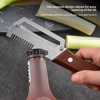 4-in-1 Wooden Handle Peeler with Bottle Opener
